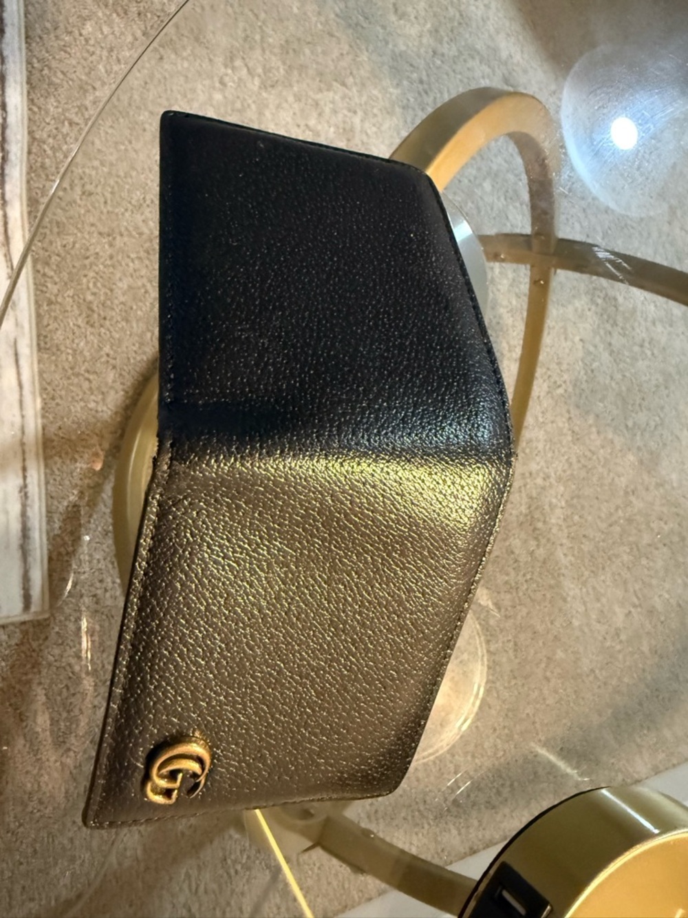 Gucci Black Leather Bifold Wallet with Gold GG Accent